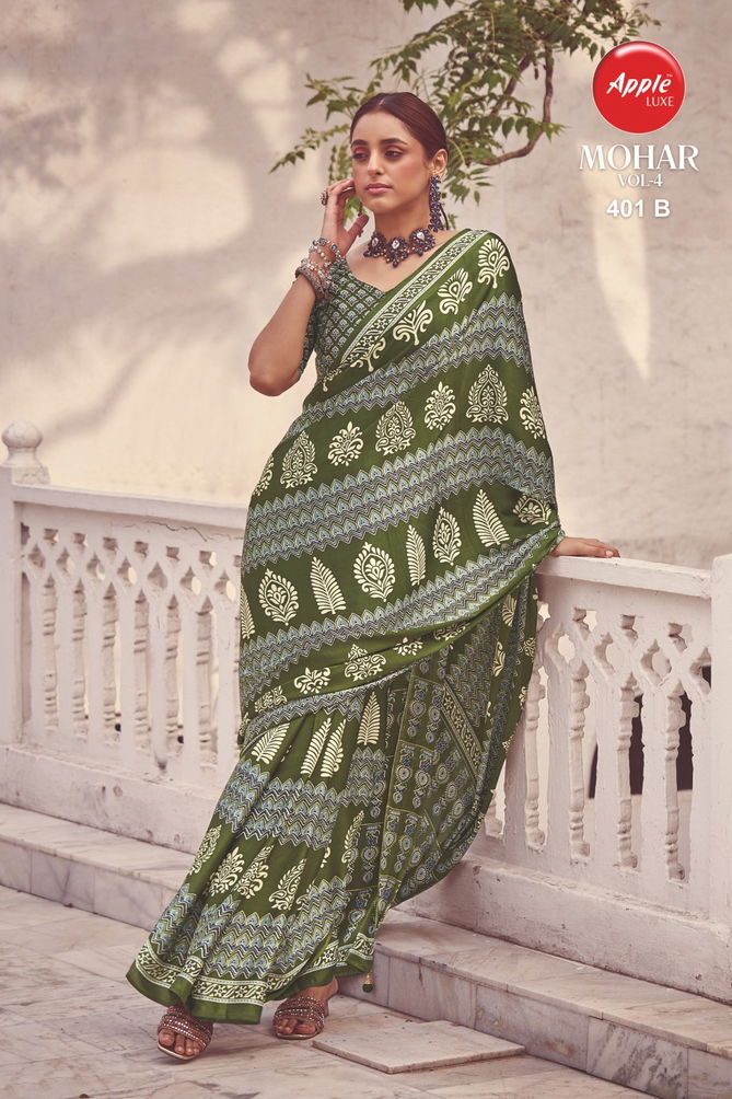 Mohar Vol 4 By Apple Crepe Printed Designer Sarees Wholesale Shop In Surat
